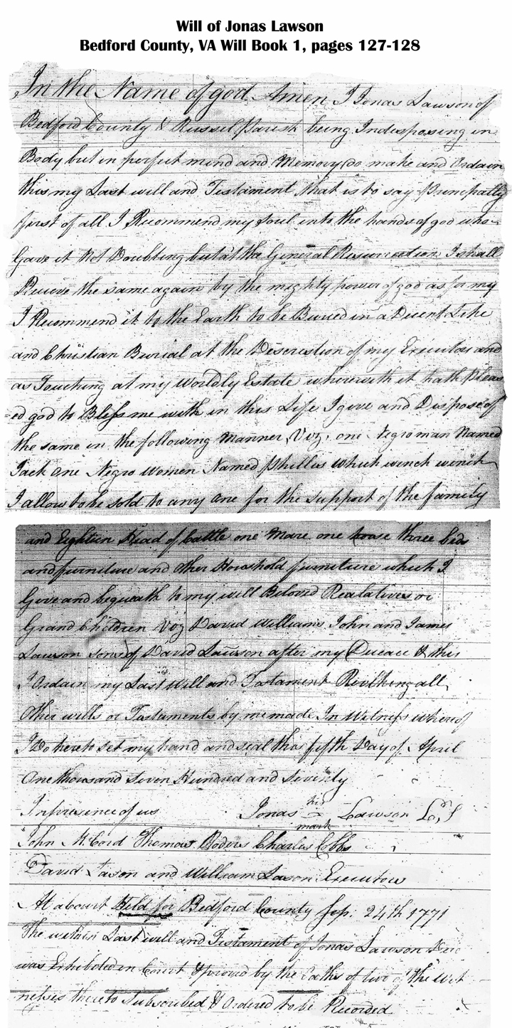 Jonas Lawson's Will